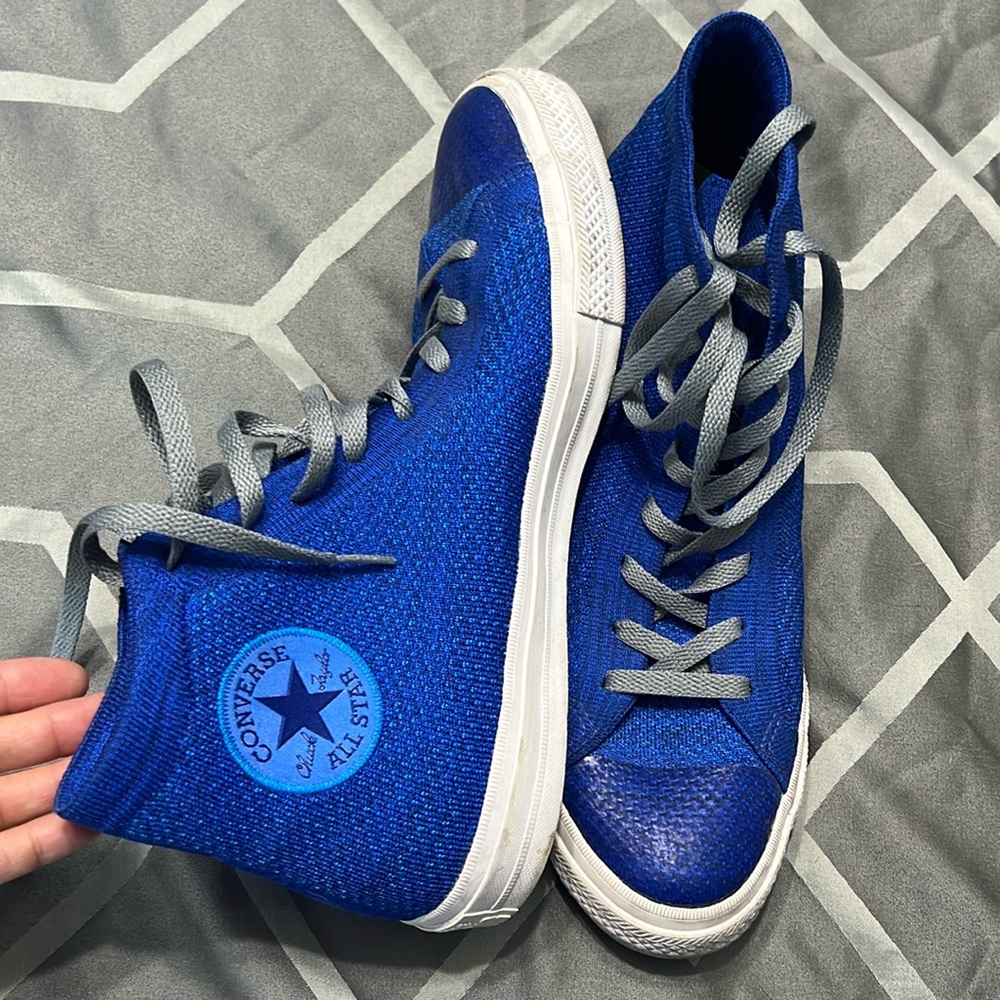 Converse high tops, beautiful blue knit fabric